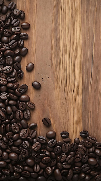 Sortiment von Kaffeebohnen auf textiertem Holzhintergrund mit reichem Aroma Vertical Mobile Wallpaper