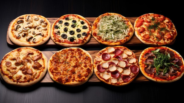 Sortimento de diferentes tipos de pizza