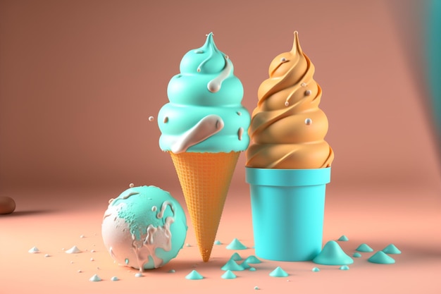 Sorvete 3D fofo Sorvete saboroso e doce com cores modernas Ai generative