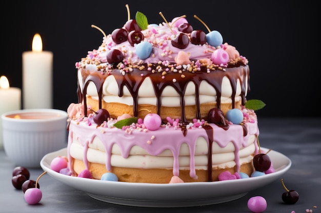 sorvete bolo gotejamento de cor pastel publicidade profissional fotografia de alimentos