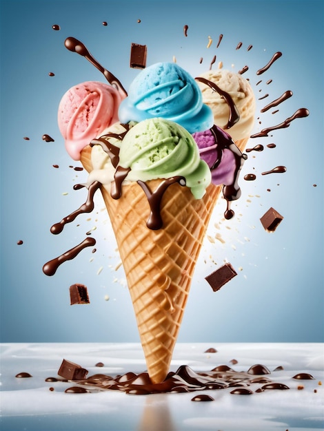 sorvete colorido sorvete com molho fluindo imagem de sorvete de qualidade para publicidade