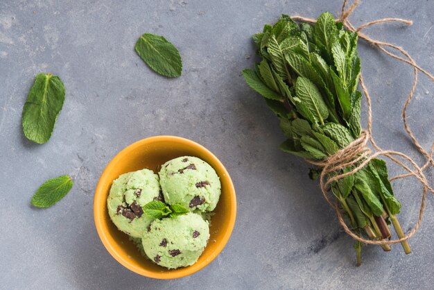 Sorvete com menta e lascas de chocolate