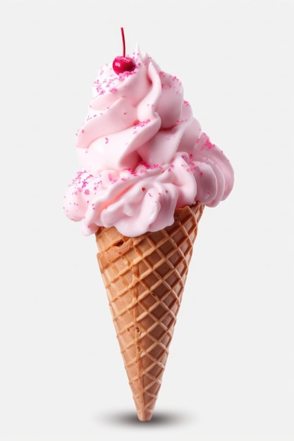 sorvete de bagas no cone em fundo branco isolado AI Gerado