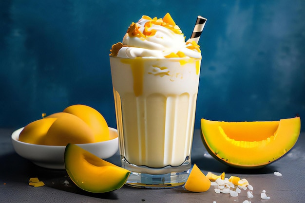 sorvete de baunilha com manga generativo ai pina colada smoothie milkshake de banana com manga