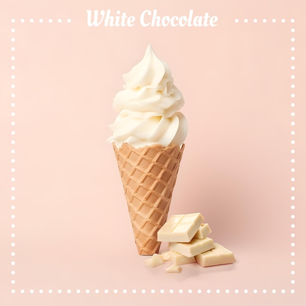 Sorvete de chocolate branco Casquinha de sorvete em fundo de cor gradiente Ilustração 3D do Banner