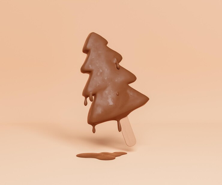 Sorvete de chocolate em forma de árvore de natal