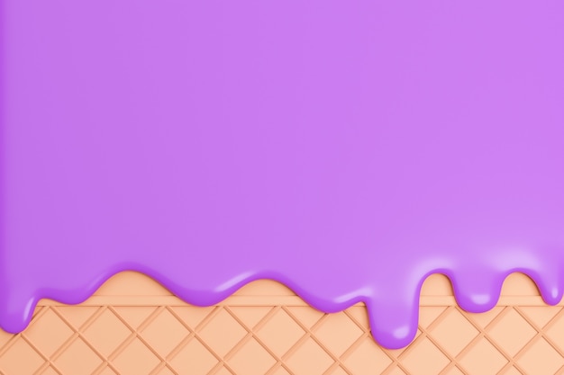 Sorvete de mirtilo derretido em Wafer Background., modelo 3d e ilustração.