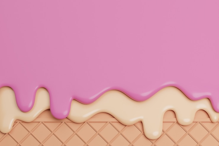 Foto sorvete de morango e baunilha derretido em fundo de wafer, renderização em 3d
