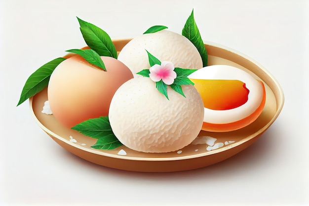 Sorvete japonês Mochi com pêssego Generative Ai