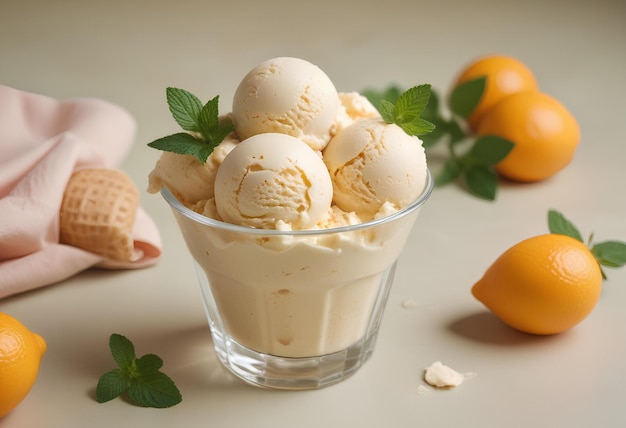 sorvete laranja em fundo de cor pastel