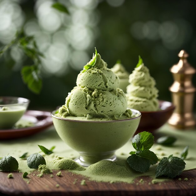 Sorvete Matcha, Uma Sobremesa Sorvete Refrescante