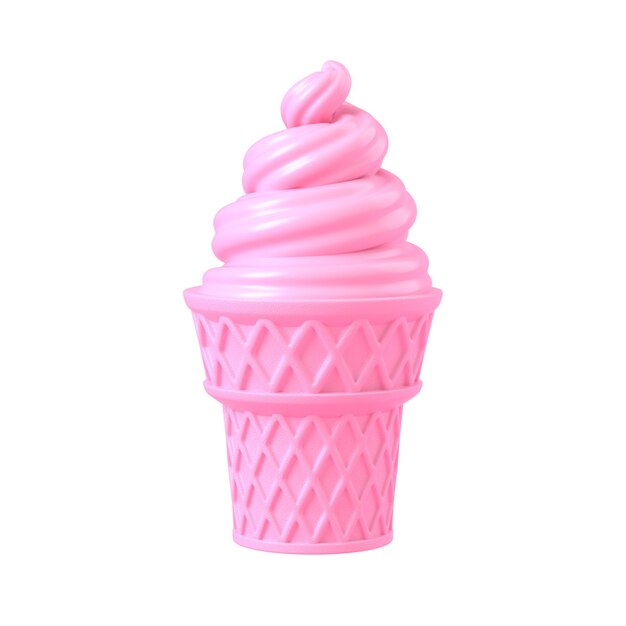 Sorvete rosa na ilustração de renderização 3d de fundo branco isolado