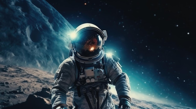 Sosmonaut en traje espacial moderno en el espacio Elementos de esta imagen proporcionados por fotos de astronautas espaciales de la NASA