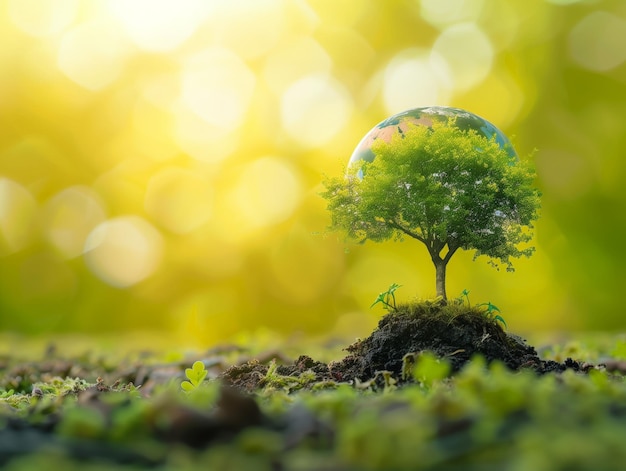 Sostenibilidad ecológica Un árbol en una burbuja en el Día de la Tierra