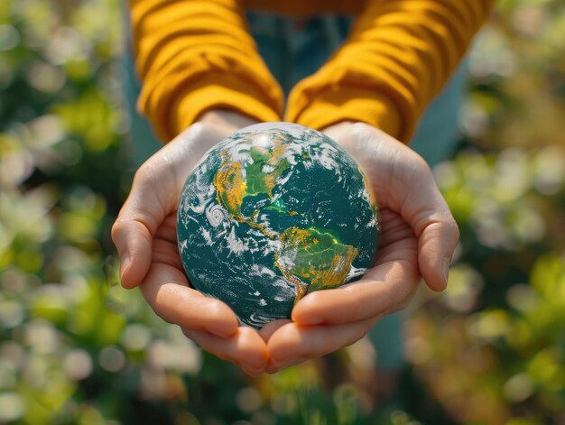 Foto sosteniendo la tierra en la mano en la hierba