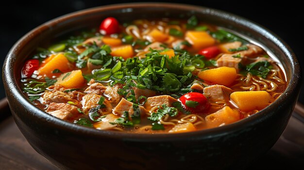 soto sopa de comida com carne e frango