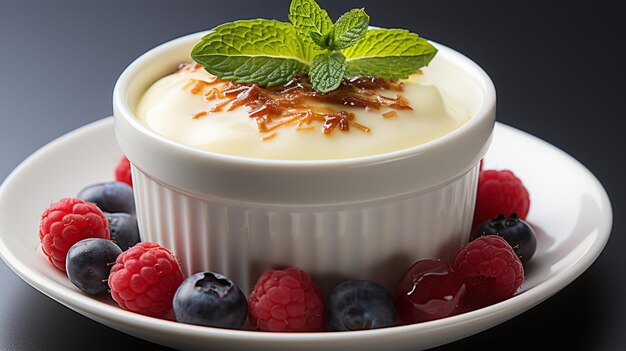 Souffle japonés en tazón pastel de postre en la hora del café