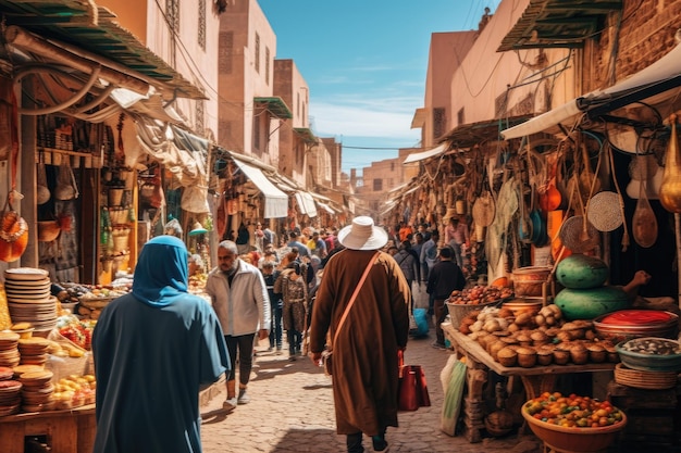 Souk Waqif en Dubai, Emiratos Árabes Unidos Un bullicioso mercado callejero en Marruecos Generado por IA