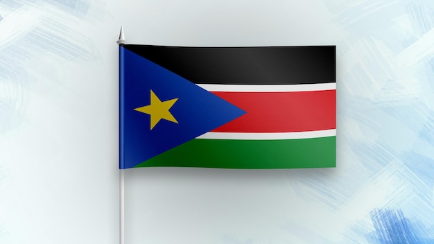 Foto south_sudan 3d render bandera sobre un fondo de textura azul