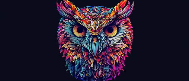 "Sova colorida com intrincados padrões de penas de mandala"
