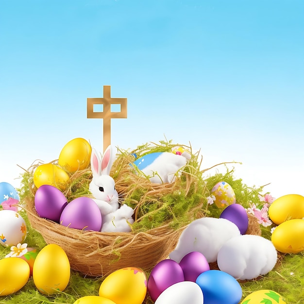 Soziale Medien Glückliches Ostern für das Christentum auf Portugiesisch Illustration AI Generative