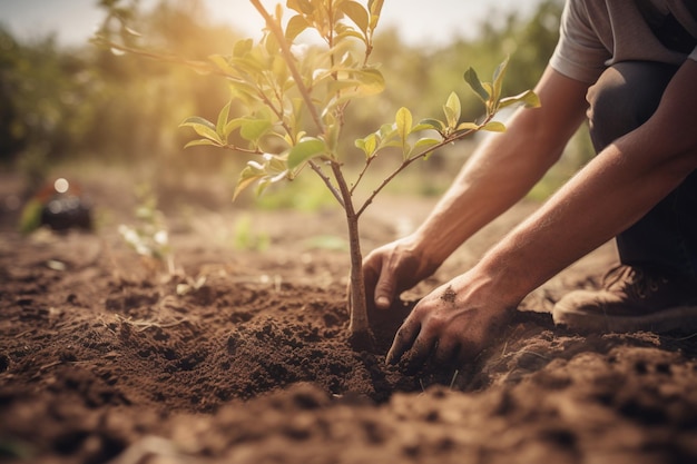 Soziale Unternehmensverantwortung Ein nicht wiederzuerkennender Mann pflanzt im Rahmen einer CSR-Initiative einen Baum
