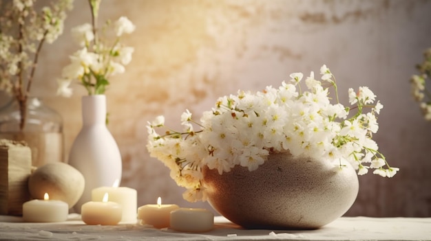 Spa Bodegón con flores blancas Generativo Ai