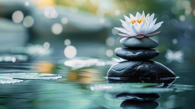 Spa bodegón con nenúfar y piedra zen en una piscina de serenidad