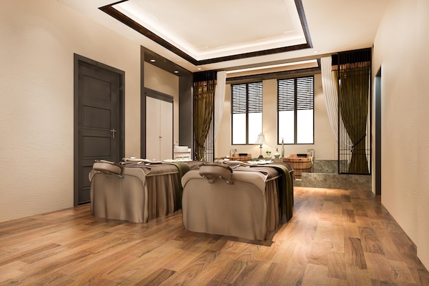 Spa de renderização 3d e bem-estar de massagem na suíte de hotel com banheira