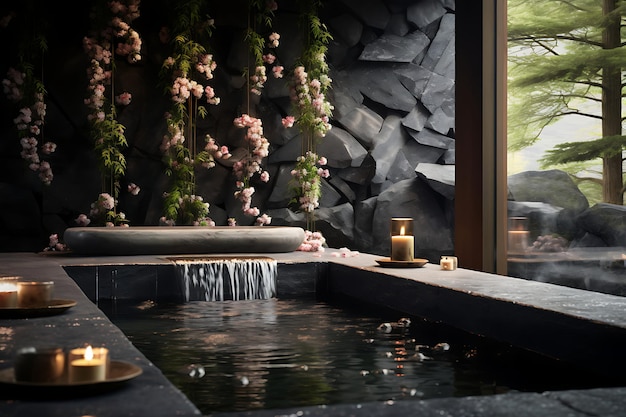 Spa-inspiriertes Badezimmer-Innenarchitektur 3D-Rendering