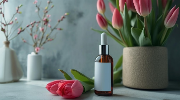 Foto spa naturopático de luxo com loção e tulipas