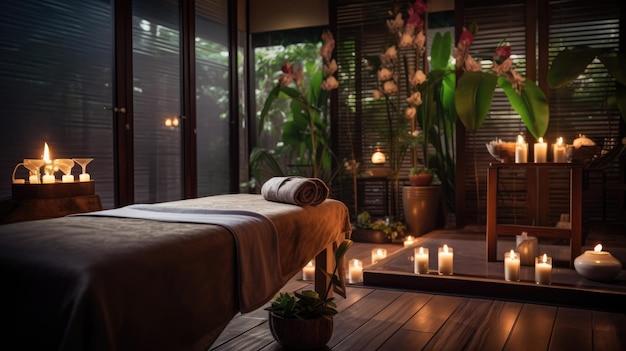 Foto spa-salon für thailändische massage interieur verschwommener hintergrund gemütlicher raum für thailänder massage ki