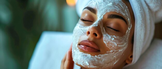 Spa serenity máscara facial indulgência mulher em um ambiente de spa sereno com uma máscara facial