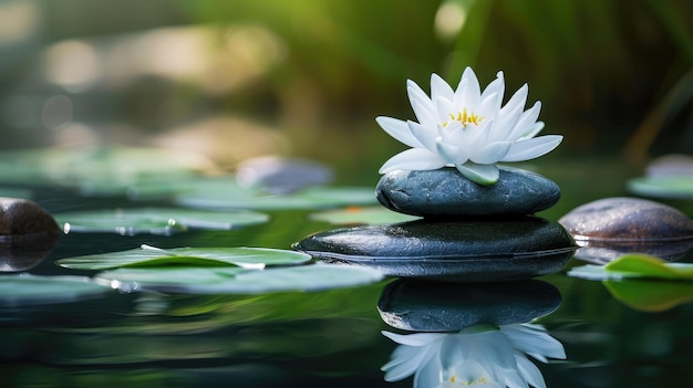 Spa-Stillleben mit Seerose und Zen-Stein in einem Ruhepool