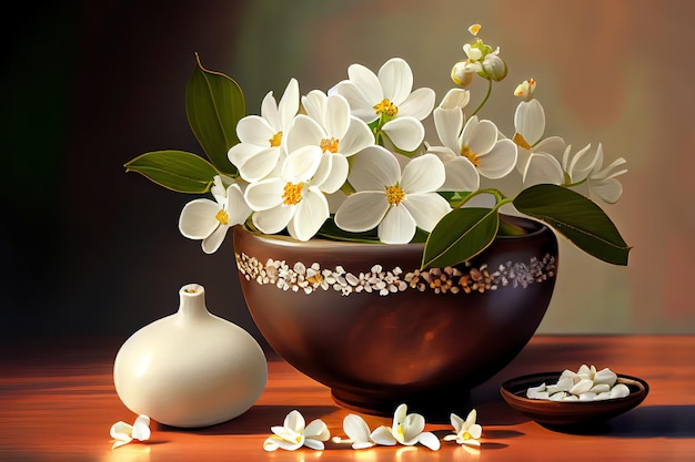 Spa-Stillleben mit weißen Blumen Generative Ai