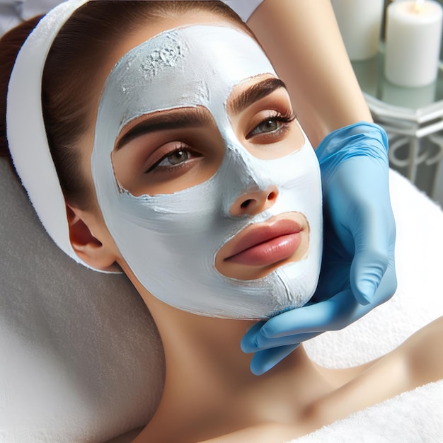 Spa-Therapie für Frauen, die eine kosmetische Maske erhalten