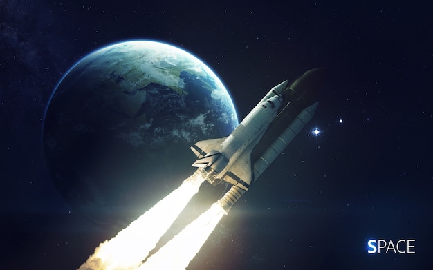 Space Shuttle umkreist den Erdplaneten