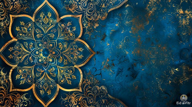 Foto space-vektor-illustration mit goldem und blauem text eid al-fitr-kartenentwurf zur feier des fastenbrechens zum ende des heiligen monats ramadan