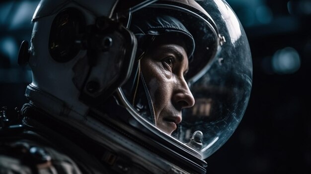 Spaceman no espaço no capacete Closeup Generative AI