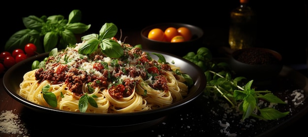 Spaghetti Bolognese Ein herzhaftes Nudelgericht mit reichhaltiger Fleischsauce und geriebenem Parmesankäse. Generiert mit AI