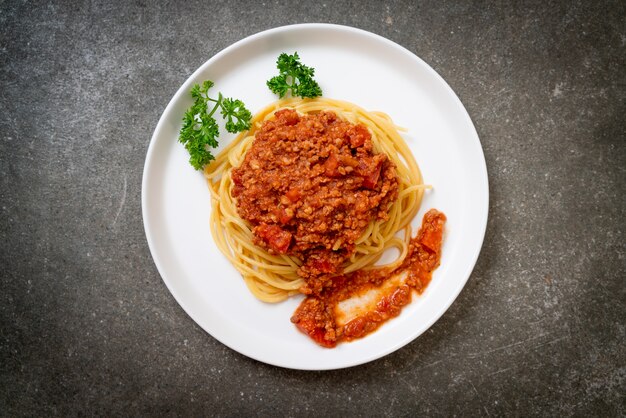 Spaghetti Bolognese Schweinefleisch oder Spaghetti mit gehackter Schweinefleisch Tomatensauce