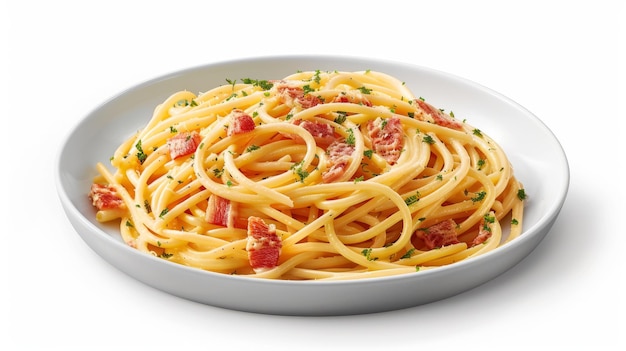 Spaghetti Carbonara em fundo branco isolado