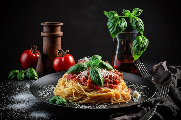 Spaghetti klassische italienische Pasta mit Tomaten und Käse Generative AI