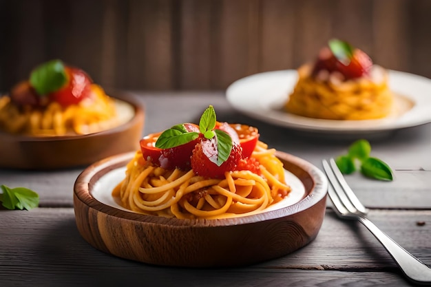 Spaghetti mit Erdbeeren und Erdbeeren auf einem Teller