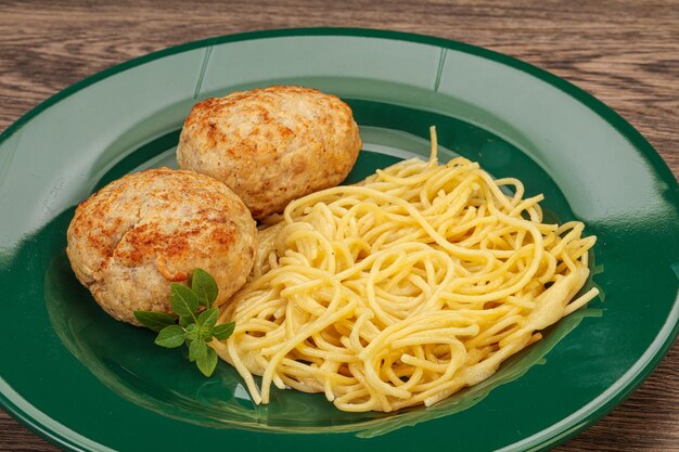 Spaghetti mit hausgemachtem Hühnerschnitzel