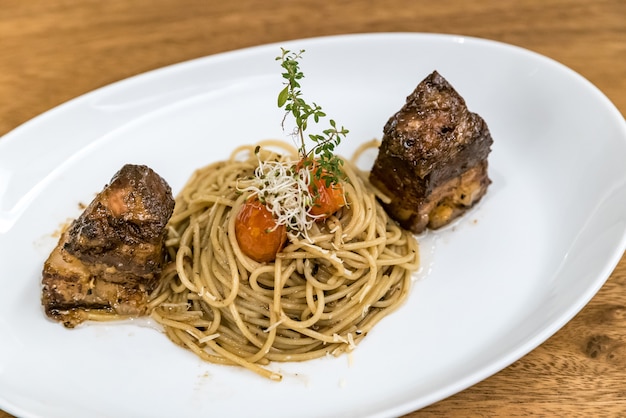 Spaghetti mit Schweinebauch