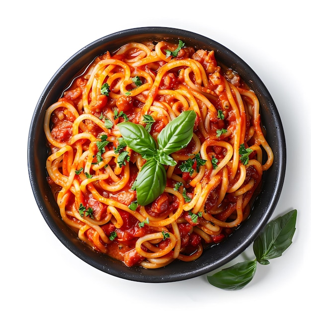 Spaghetti mit Tomatensauce und Basilikum