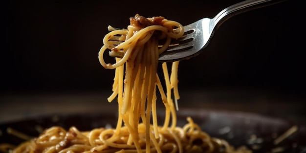 Spaghetti-Nudeln auf Gabel