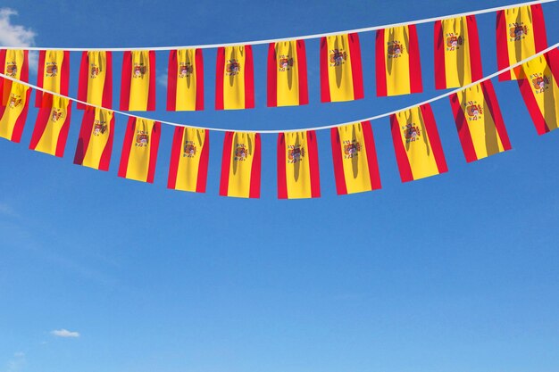 Spanien-Flagge festliche Flagge, die gegen einen blauen Himmel d Render hängt