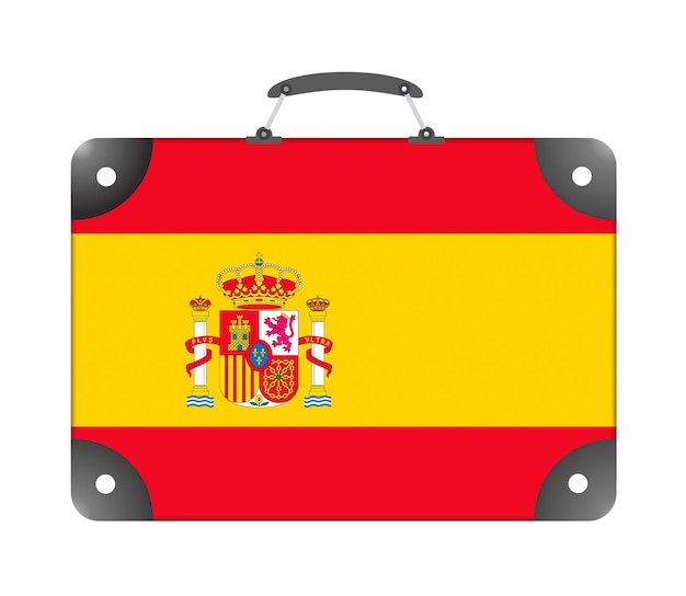 Foto spanien-landesflagge in form eines reisekoffers auf einem weißen hintergrund - illustration